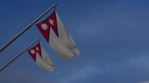 Videohive - Nepal Flags In The Blue Sky - 4K - 34532806