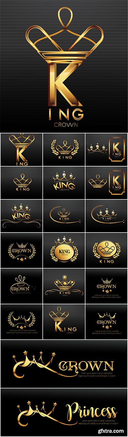 Luxury sign gold crown with elegant vector design