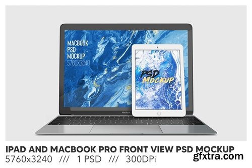 iPad and MacBook Pro Front View PSD Mockup