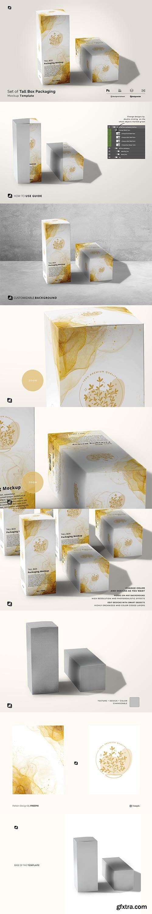 CreativeMarket - Set Of Tall Box Packaging Mockup 6206358