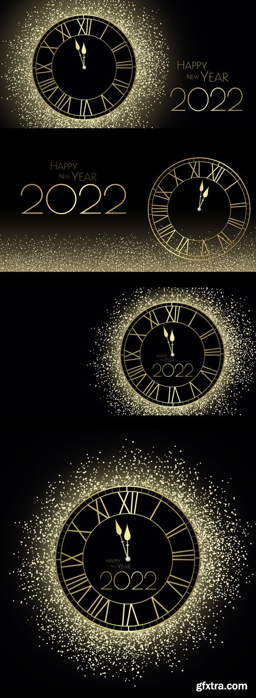 New Year 2022 Backgrounds with Clocks - Vector Design Templates