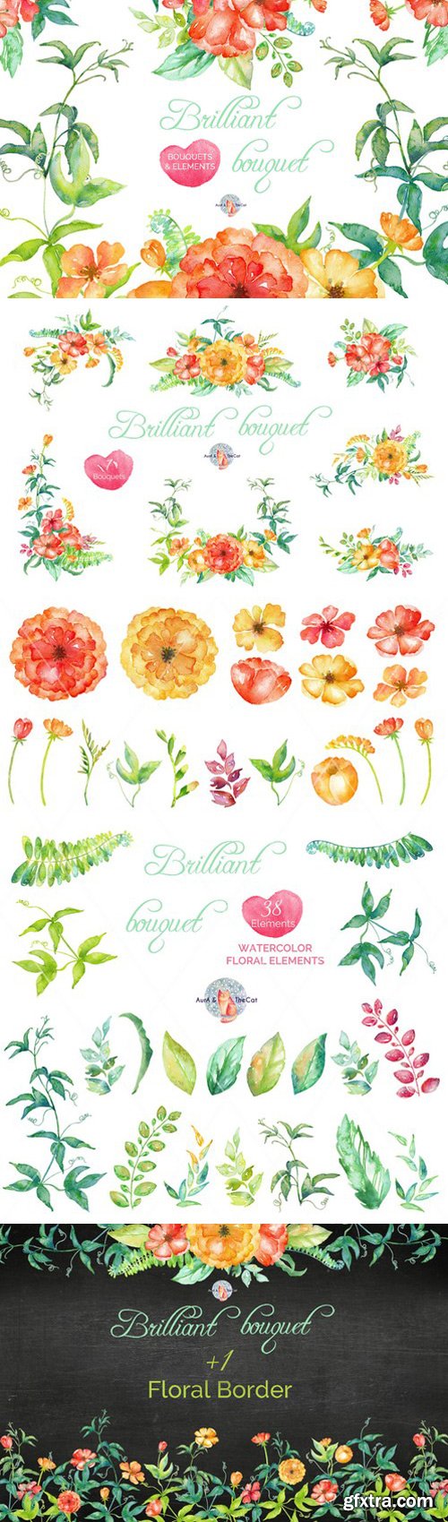 Set of high quality hand painted Brilliant Watercolor Clipart