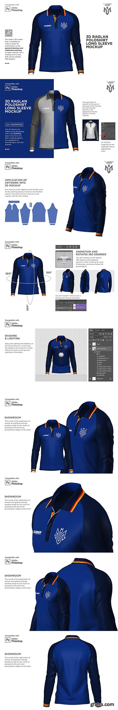 CreativeMarket - 3D Raglan Polo shirt Mockup 6453745