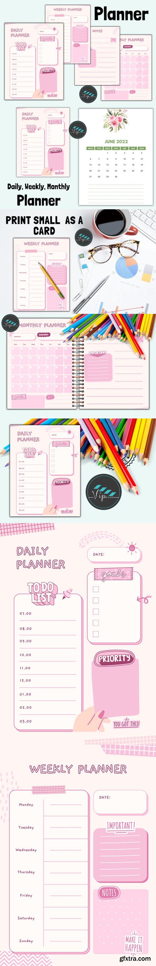 Pink Daily,Weekly and Monthly Planner Templates