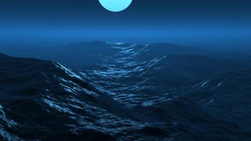 Videohive - Huge moon and storm in the ocean or sea - 34927358