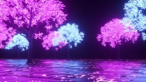 Videohive - Sci Fi Futuristic Digital Glowing Trees Background - 34887123