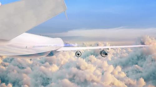 Videohive - Commercial Airplane Over Clouds Arriving Country Kuwait - 34857753