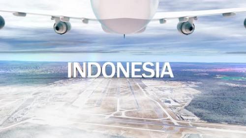 Videohive - Commercial Airplane Over Clouds Arriving Country Indonesia - 34857759