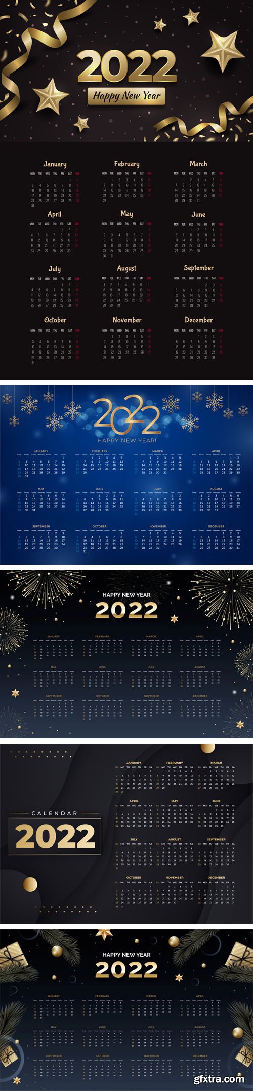 5 Modern Calendars for New Year 2022 Vector Templates