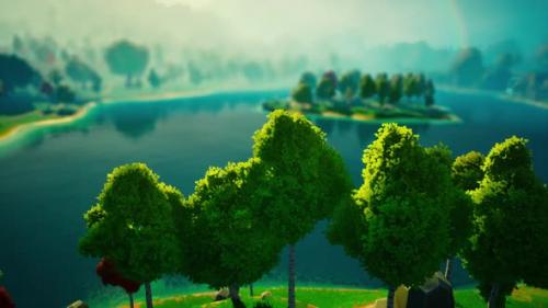 Videohive - Cartoon Green Forest Landscape with Trees and Lake - 34949235