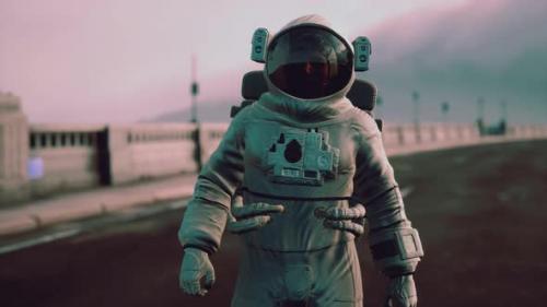 Videohive - Astronaut in Space Suit on the Road Bridge - 34949292