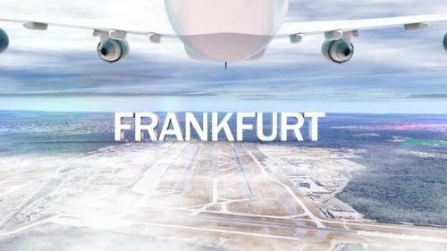 Videohive - Commercial Airplane Over Clouds Arriving City Frankfurt - 34938615