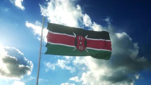 Videohive - Flag of Kenya Waving at Wind Against Beautiful Blue Sky - 34943782