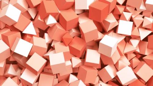 Videohive - Pan Over a Lot of Geometric Objects Pyramids and Boxes in Calming Coral Color - 34960148