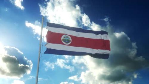 Videohive - Flag of Costa Rica Waving at Wind Against Beautiful Blue Sky - 34931036