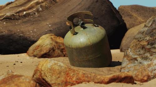 Videohive - Old Cooking Gas Cylinder on Sand Beach - 34948566