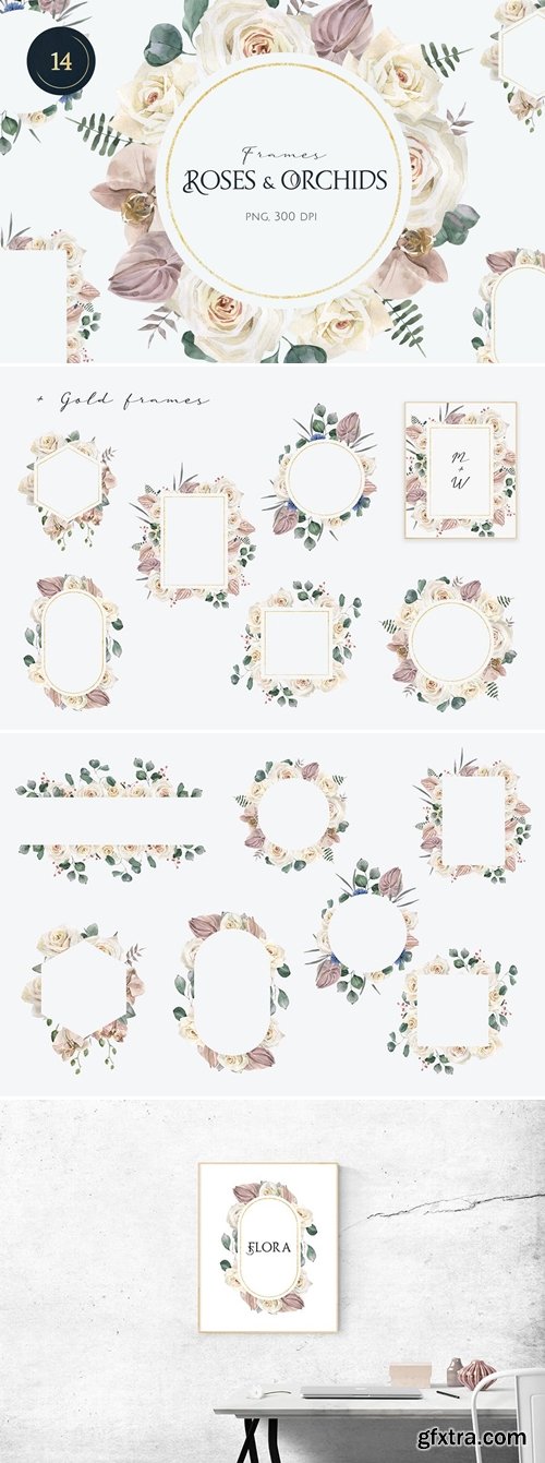 Watercolor Roses and Orchids Frames