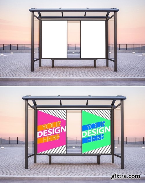 Bus stop with two advertisements mockup