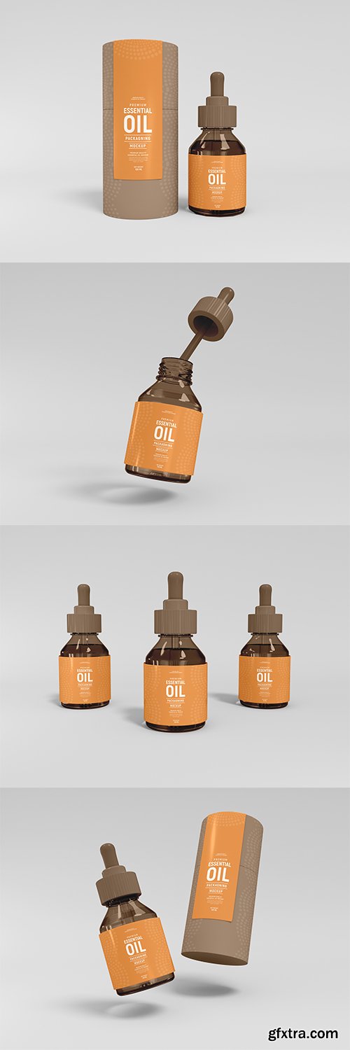 Essential oil dropper bottle with box mockup