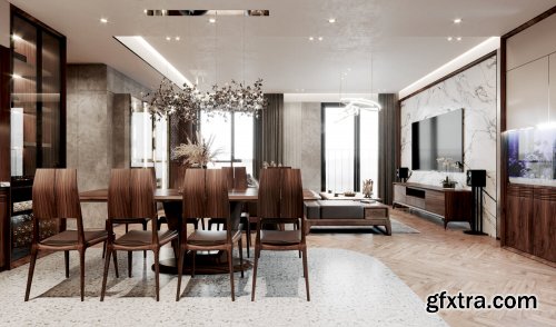 Living Room – Kitchen Interior by PandoraDesign Pham