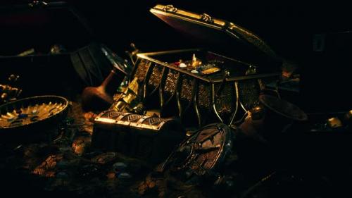 Videohive - Treasures in a Dark Cave with Coins Diamonds and Gold - 35023241