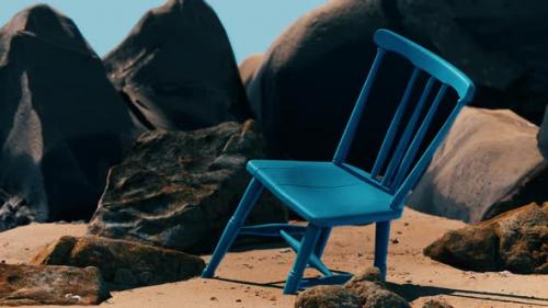 Videohive - Retro Blue Wooden Chair on the Beach - 35024015