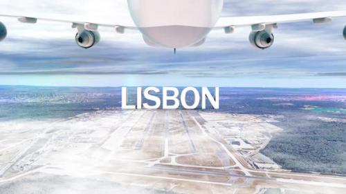 Videohive - Commercial Airplane Over Clouds Arriving City Lisbon - 34966816
