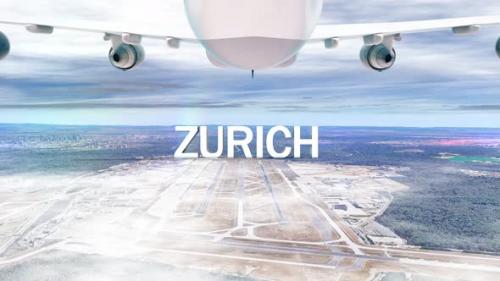 Videohive - Commercial Airplane Over Clouds Arriving City Zurich - 34966817