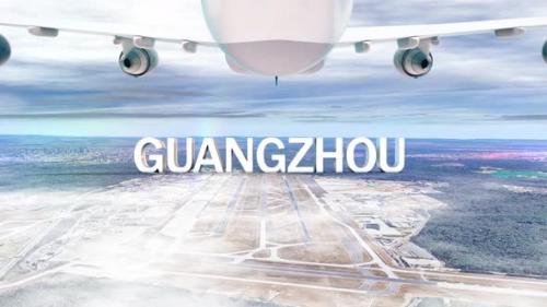 Videohive - Commercial Airplane Over Clouds Arriving City Guangzhou - 34966820