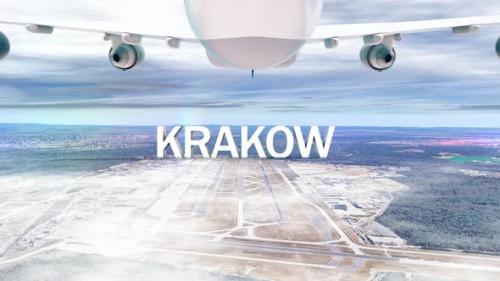 Videohive - Commercial Airplane Over Clouds Arriving City Krakow - 34966823