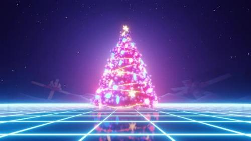 Videohive - Neon Christmas Background 4K - 34975173