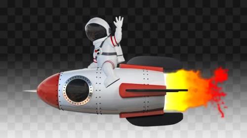 Videohive - Cosmonaut Flying On A Rocket And Greeting - 34976009