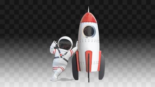 Videohive - Cosmonaut Leans On A Rocket And Talks - 34976010