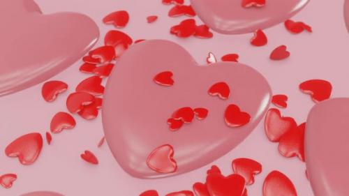 Videohive - Lots of Red Hearts Falling on Pink Background - 35040020