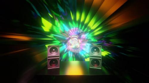 Videohive - Abstract Multicolor Psychedelic Hypnotic Technology VJ Loop Background With Flying Stage Speakers - 35040042