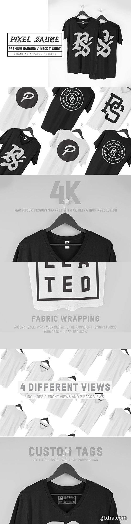 CreativeMarket - Hanging V-Neck T-Shirt Mockups 3432298
