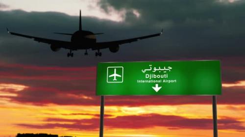 Videohive - Plane landing in Djibouti Jibuti airport - 35036552