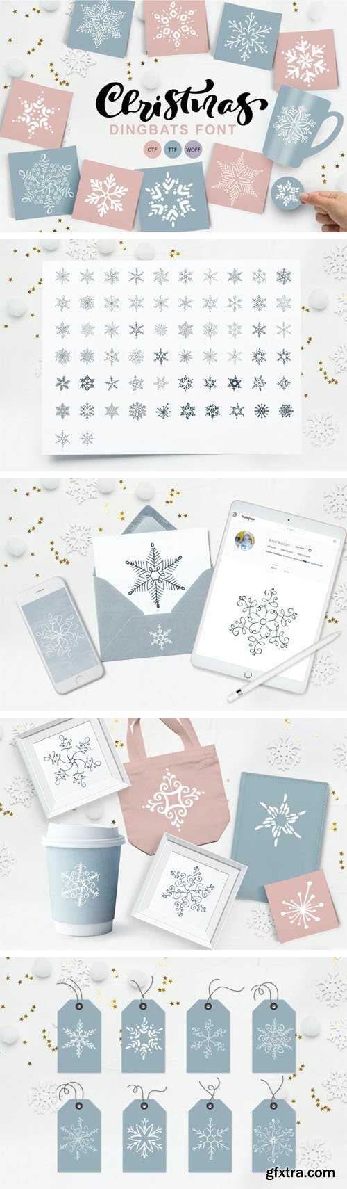 Christmas Snowflake Dingbats - Hand Drawn Doodle Symbol Font