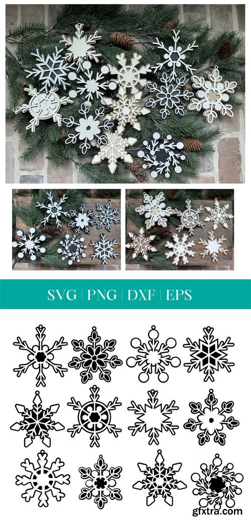 12 Snowflake SVG Cuts - Vector Templates