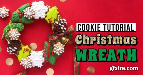 Christmas wreath sugar cookie decorating tutorial