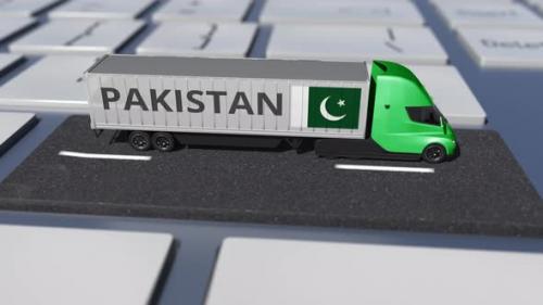 Videohive - Truck with Flag of Pakistan Moves on the Keyboard Key - 35082587