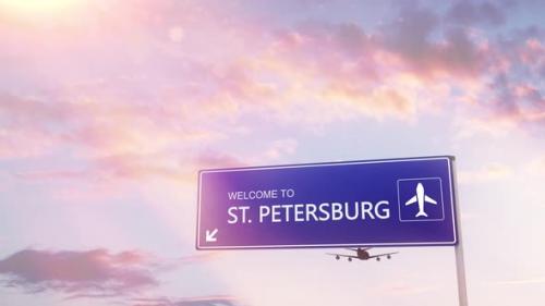 Videohive - Petersburg City Sign Plane Landing in Daylight - 35094984