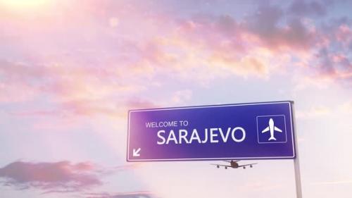 Videohive - Sarajevo City Sign Plane Landing in Daylight - 35095001