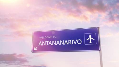 Videohive - Antananarivo City Sign Plane Landing in Daylight - 35095003