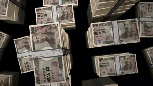 Videohive - Flight over the Japan yen money banknote packs loop - 35099540