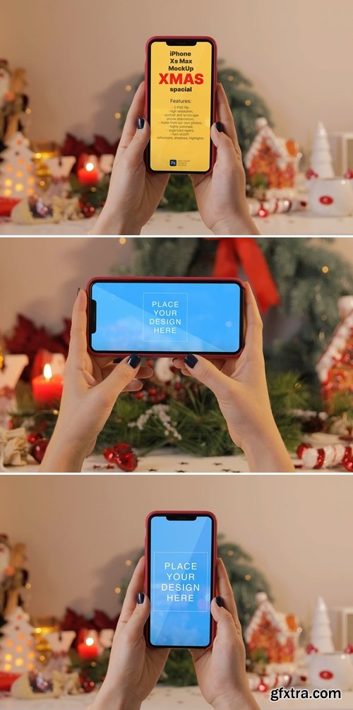 Mockup template: Phone on Christmas background