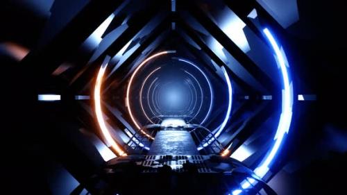 Videohive - 4K loop 3D animation. Abstract Futuristic design interior sci-fi spaceship corridor - 35168664