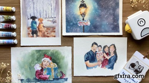Master Expressive Style of Painting: Four Christmas Cards in Watercolor