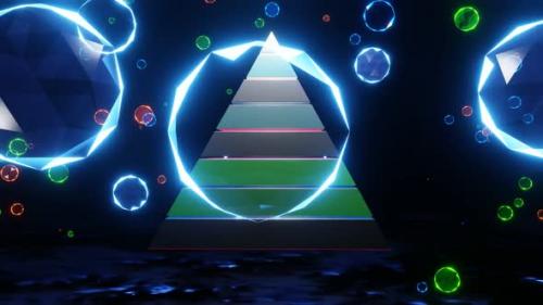 Videohive - Rotation Of A Colored Pyramid Among Crystal Spheres 02 - 35083715