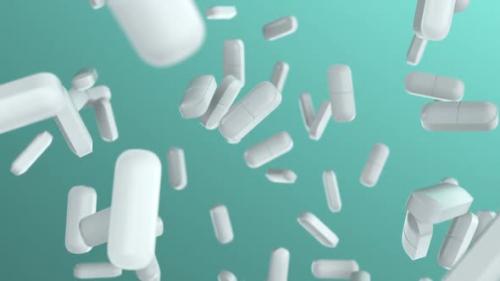 Videohive - Pills and Medicine Tablets Slowly Falling on the Laboratory Background Loop - 35172540